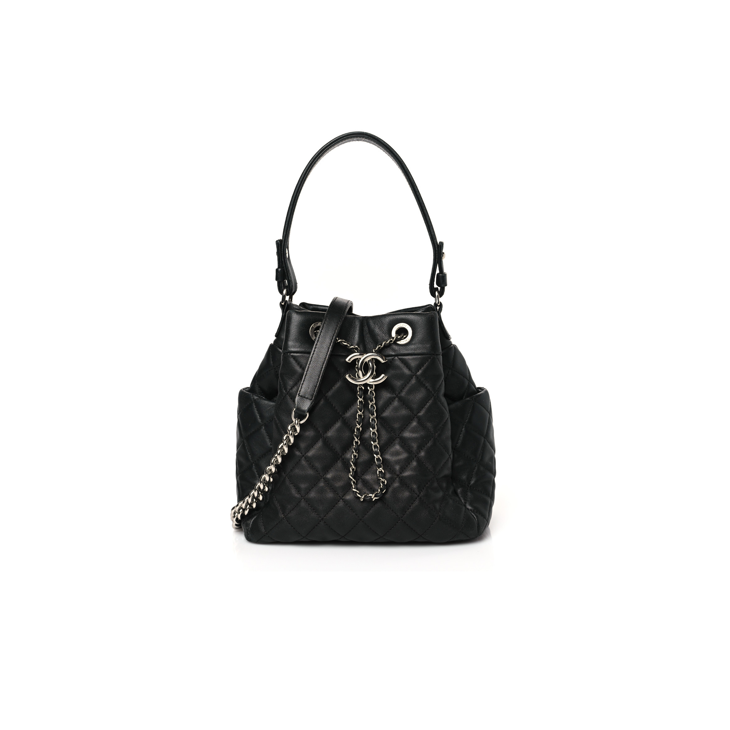 CHANEL LAMBSKIN QUILTED CC CHAIN BUCKET BAG BLACK (27*26*17cm) 